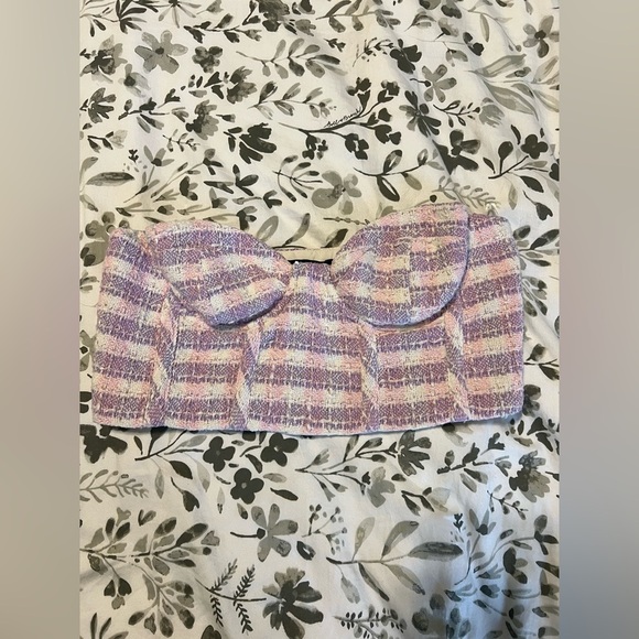 Zara Tweed Bustier Crop Top in Pink& White Twee size Med Clueless/Y2K - Picture 10 of 11